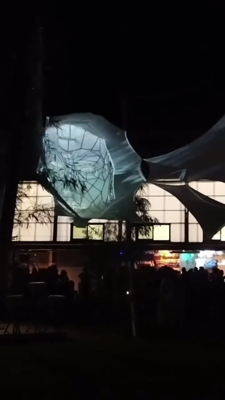 Instalación iluminada en la noche del festival Topatopia